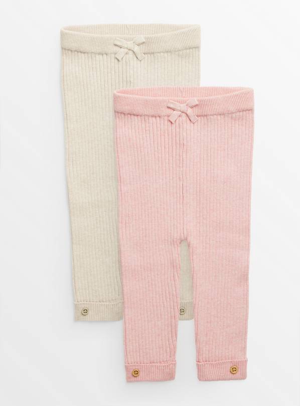 Pink & Oatmeal Ribbed Knitted Leggings 2 Pack 9-12 months